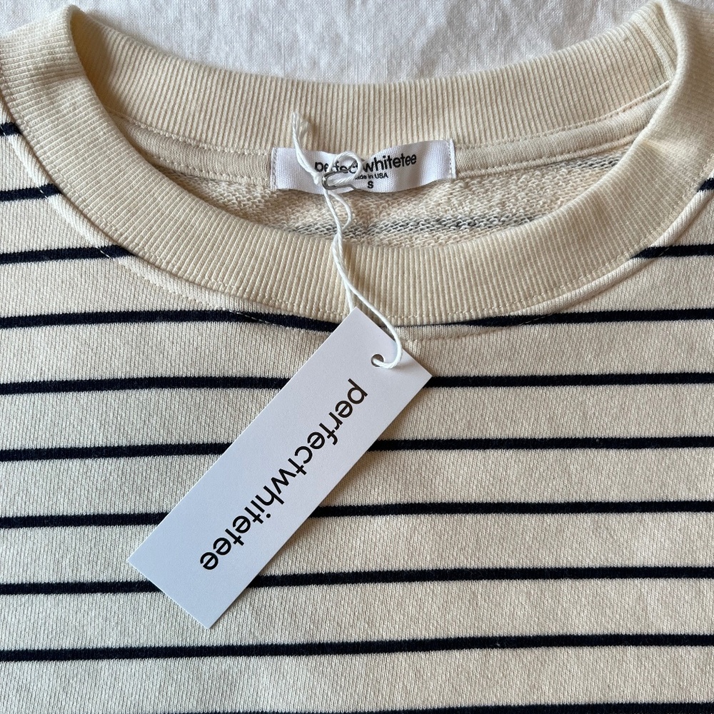 perfectwhitetee Cream and Black Striped Sweatshirt - Picture 3 of 9